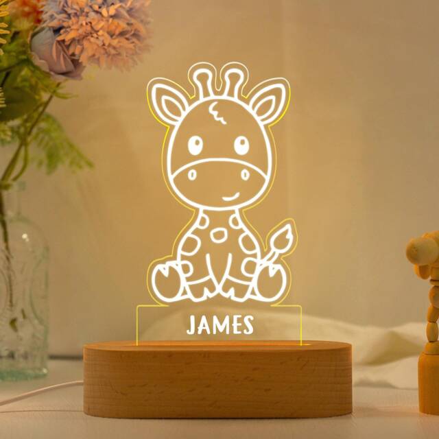 Personalized Led Night Light For Kids, Birthday Gift, Cute Animal For Kids, Custom Light, Kids Room Lamp, Giraffe Lamp - image 1