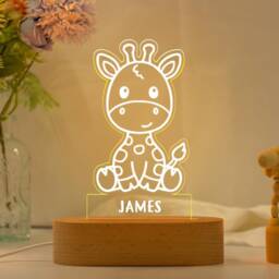 Personalized Led Night Light For Kids, Birthday Gift, Cute Animal For Kids, Custom Light, Kids Room Lamp, Giraffe Lamp - thumbnail 1