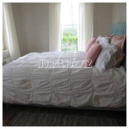 White Duvet Cover Gathered Twin Xl Dorm Bedding, Queen Oversize Super King Stylish Ruched Cotton Shabby Chic Bedding Nurdanceyiz - thumbnail 3