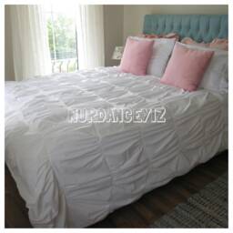 White Duvet Cover Gathered Twin Xl Dorm Bedding, Queen Oversize Super King Stylish Ruched Cotton Shabby Chic Bedding Nurdanceyiz - thumbnail 2