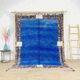 Moroccan Blue Berber Rug, Handwoven Wool Shag Rug With Framed Square Motifs, Authentic Beni Ourain Carpet, Large 9x12 Area - thumbnail 1