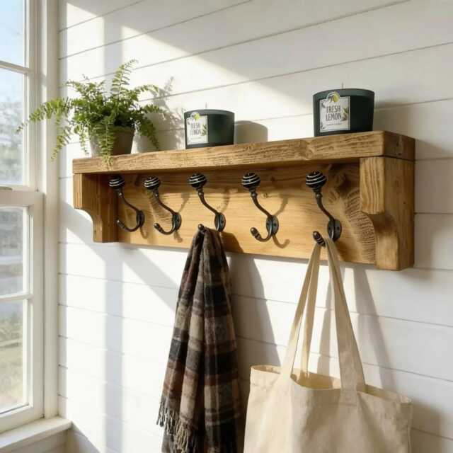 Coat Rack Country Style With Cast Iron Ceramic Shell Tip Hooks - image 1