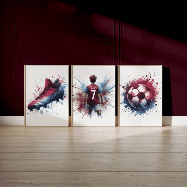 Football Poster Prints Personalised - Set Of 3 Posters - Boys Bedroom Decor Kids Room Wall Art Soccer Artwork Custom Footballer Gifts - image 1
