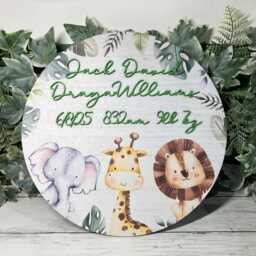 Personalised Wooden Jungle Safari Circle Name Plaque - Nursery Wall Decor Baby Sign - thumbnail 2