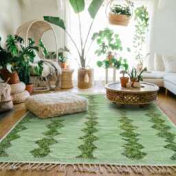 Moroccan Green Berber Rug, Handwoven Wool Shag Rug With Diamond Columns, Authentic Beni Ourain Style Carpet, Large 9x12 Area - thumbnail 3