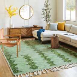 Moroccan Green Berber Rug, Handwoven Wool Shag Rug With Diamond Columns, Authentic Beni Ourain Style Carpet, Large 9x12 Area - thumbnail 2