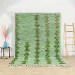 Moroccan Green Berber Rug, Handwoven Wool Shag Rug With Diamond Columns, Authentic Beni Ourain Style Carpet, Large 9x12 Area