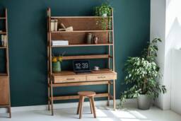Mid Century Modern Ladder Desk, Bookcase Desk, Computer Table, Mid Century Modern, Scandinavian Decor, Wooden Midcentury Home - thumbnail 1