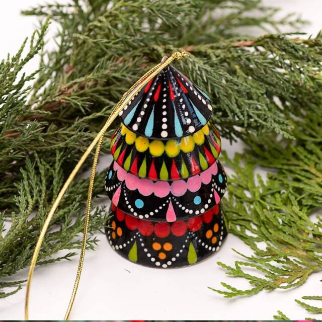 Wooden Christmas Bell Hand Painted - Christmas Ornaments, Tree Decorations, Wooden Shaped As With Petrykivka Painting - image 1