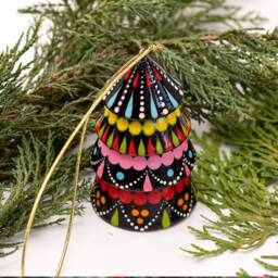 Wooden Christmas Bell Hand Painted - Christmas Ornaments, Tree Decorations, Wooden Shaped As With Petrykivka Painting - thumbnail 1