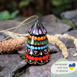 Wooden Christmas Bell Hand Painted - Christmas Ornaments, Tree Decorations, Wooden Shaped As With Petrykivka Painting - thumbnail 3