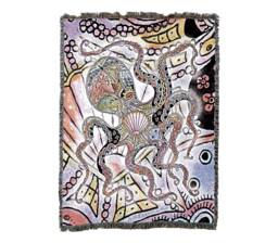 Octopus Woven Tapestry Blanket, Native American Inspired, Pacific Northwest Totem Throw By Sue Coccia 100% Cotton Made in The Usa 72x54