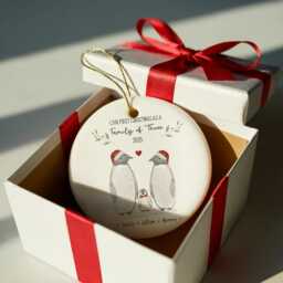 First Christmas As A Family Of 3 Bauble Personalised Penguin Ornament 2025 Keepsake Gift - thumbnail 2