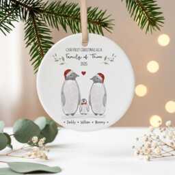 First Christmas As A Family Of 3 Bauble Personalised Penguin Ornament 2025 Keepsake Gift - thumbnail 3