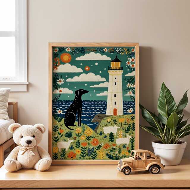 Lighthouse Dog Nursery Poster - Wall Art For Kids Room Baby Print Coastal Animal Playroom Decor Illustration Gift - image 1