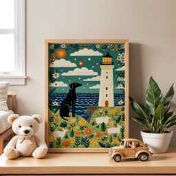 Lighthouse Dog Nursery Poster - Wall Art For Kids Room Baby Print Coastal Animal Playroom Decor Illustration Gift - thumbnail 1