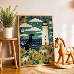 Lighthouse Dog Nursery Poster - Wall Art For Kids Room Baby Print Coastal Animal Playroom Decor Illustration Gift - thumbnail 2