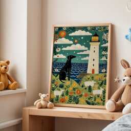 Lighthouse Dog Nursery Poster - Wall Art For Kids Room Baby Print Coastal Animal Playroom Decor Illustration Gift - thumbnail 3