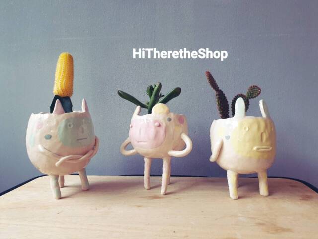 The Grumpopuff Collection - Handmade Ceramic Succulent Cactus Pot, Outdoor Planter, Garden Decor Home Decor, Grumpy, Fun Pottery Gift Ideas - image 1
