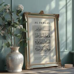 Abstract Surah Al Ikhlas Beige Islamic Wall Art Print Arabic Calligraphy - thumbnail 2