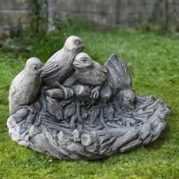 Garden Birds Bath Bowl Statue Concrete Sculpture Stone Bird Figurine Feeder Outdoor Nest With Ornament Bird Lover Gift Yard Art - thumbnail 1
