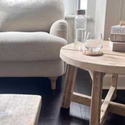 Rustic Reclaimed Wood Circular Coffee Table Handmade Farmhouse Decor - Sofa Side Table Made in The Uk- Design - thumbnail 3