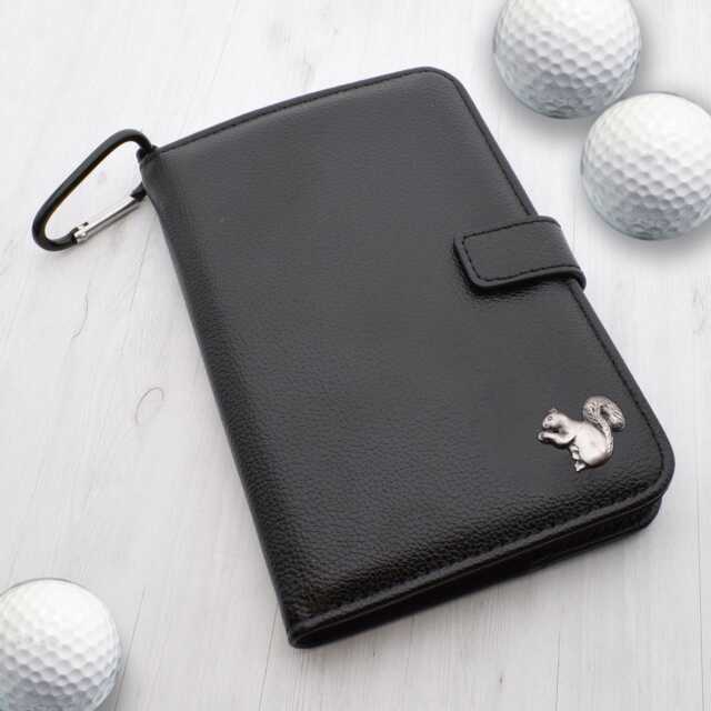 Pewter Squirrel Design - Personalised Leatherette Golf Organiser Complete With Divot Repairer, Marker, Tees, Scorecard & Pencils - image 1