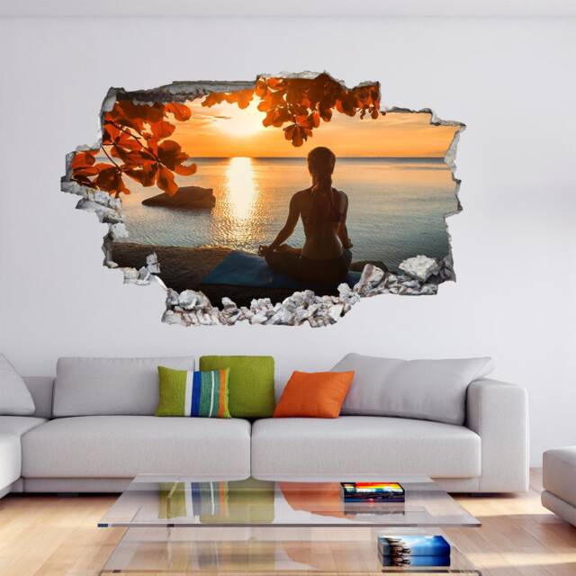 Yoga Meditation Sunset Silhouette Wall Decal Sticker Mural Poster Print Art Home Office Decor Dh19