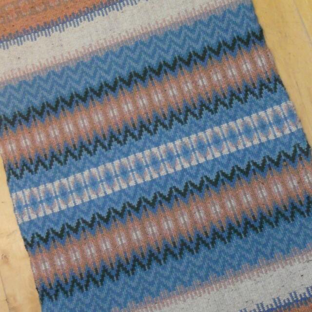 E637 Boundweave Rug, Peach & Blue Floor Or Wall Hanging, Zen Meditation Rug - image 1