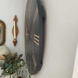 Large Navy Barn Wood Wall Clock Gold Roman Numerals, Silent Sweep - thumbnail 2