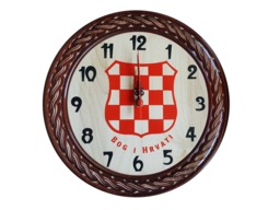Wooden Croatian Clock With The Old Grb, Handcrafted, 27cm