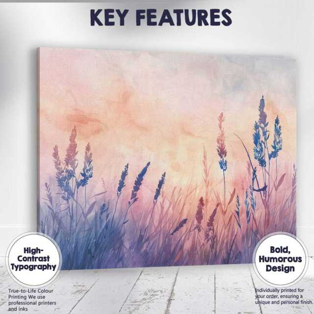 Pastel Wild Meadow Grass Silhouette Watercolour Landscape Canvas Wall Art Print Decor Picture Ready To Hang - image 1