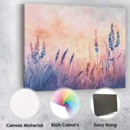 Pastel Wild Meadow Grass Silhouette Watercolour Landscape Canvas Wall Art Print Decor Picture Ready To Hang - thumbnail 2