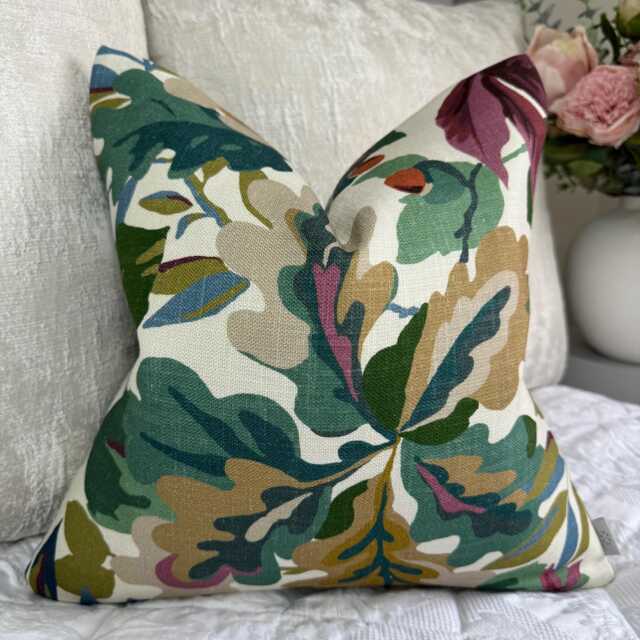 Designer Sanderson Fabric Cushion Cover, Robins Wood Mulberry Pillow Cover For Sofa - Chair/Viscose Linen Blend Leaves Design - image 1