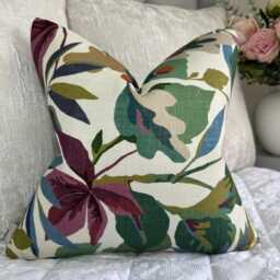 Designer Sanderson Fabric Cushion Cover, Robins Wood Mulberry Pillow Cover For Sofa - Chair/Viscose Linen Blend Leaves Design - thumbnail 2
