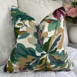 Designer Sanderson Fabric Cushion Cover, Robins Wood Mulberry Pillow Cover For Sofa - Chair/Viscose Linen Blend Leaves Design - thumbnail 1