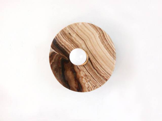 Chocolate Marble Minmalist Sconce Onyx Round Light Fixture Vanity Powder Room Bedside Stone Lamp - image 1