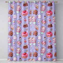 Dessert Cake Cupcake Donut Candy Sweet Treat Seamless Pattern Purple Background Readymade Eyelet Ring Top Thermal 100% Blackout Curtains - thumbnail 2