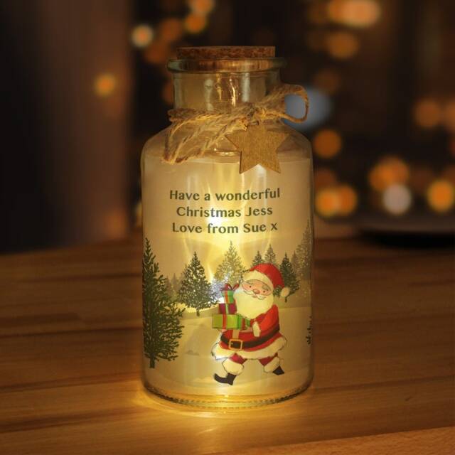 Personalised Led Glass Jar With Santa Design - Ideal Christmas Decoration - image 1