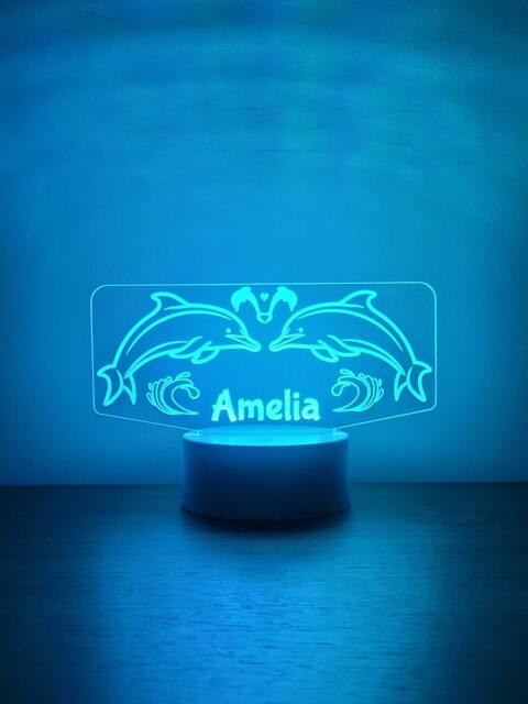 Personalised Dolphin Led Night Light Engraved Color-Changing Lamp - image 1