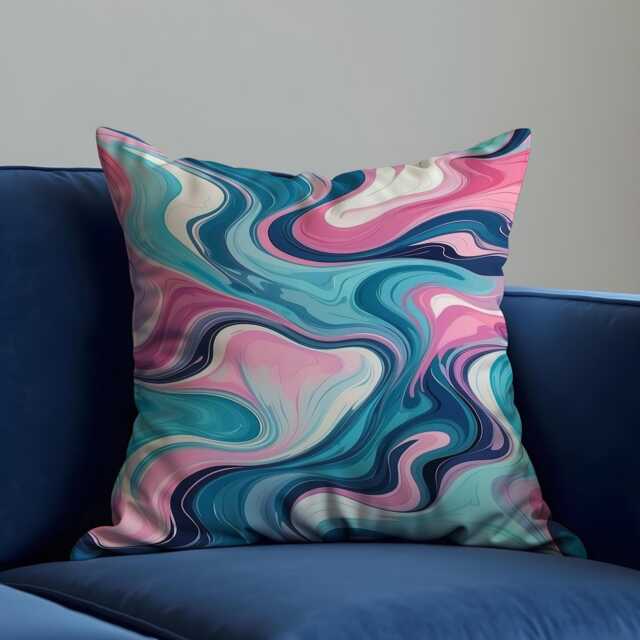 Pink Teal Abstract Cushion Cover, Marble Swirl Pillow Modern Contemporary Home Decor - image 1