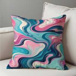 Pink Teal Abstract Cushion Cover, Marble Swirl Pillow Modern Contemporary Home Decor - thumbnail 4