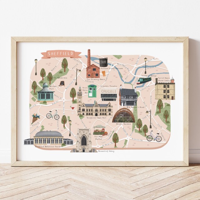 Sheffield Map, Illustrated Map Of Sheffield, Poster, Print, Wall Art, Illustration, Gift - image 1