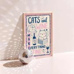 Cats & Wine Art Print Funny Kitchen Poster, Cat Lover Gift - thumbnail 3
