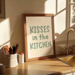 Sage Kisses in The Kitchen Print - A3 A4 A5 Print, Cute Quotes, & Dishes Cosy Wall Art Prints - thumbnail 2