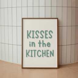 Sage Kisses in The Kitchen Print - A3 A4 A5 Print, Cute Quotes, & Dishes Cosy Wall Art Prints - thumbnail 1