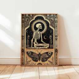Gothic Skeleton Poster, Dark Angel Wall Art, Celestial Decor, Occult Print, Moon Phase Art Illustration - thumbnail 1