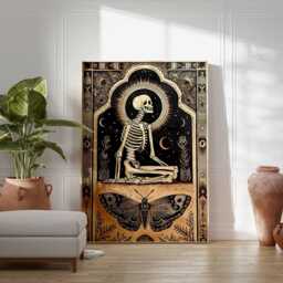 Gothic Skeleton Poster, Dark Angel Wall Art, Celestial Decor, Occult Print, Moon Phase Art Illustration - thumbnail 2