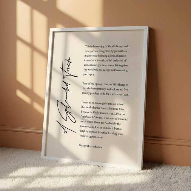 George Bernard Shaw Quote Print - Splendid Torch Inspirational Literary Wall Art Black & White Fine - image 1