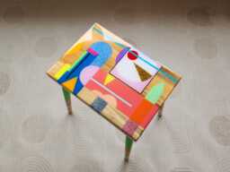 Pink Modern Abstract Epoxy Accent Table, Handmade Wooden Vivid Resin Side Table
